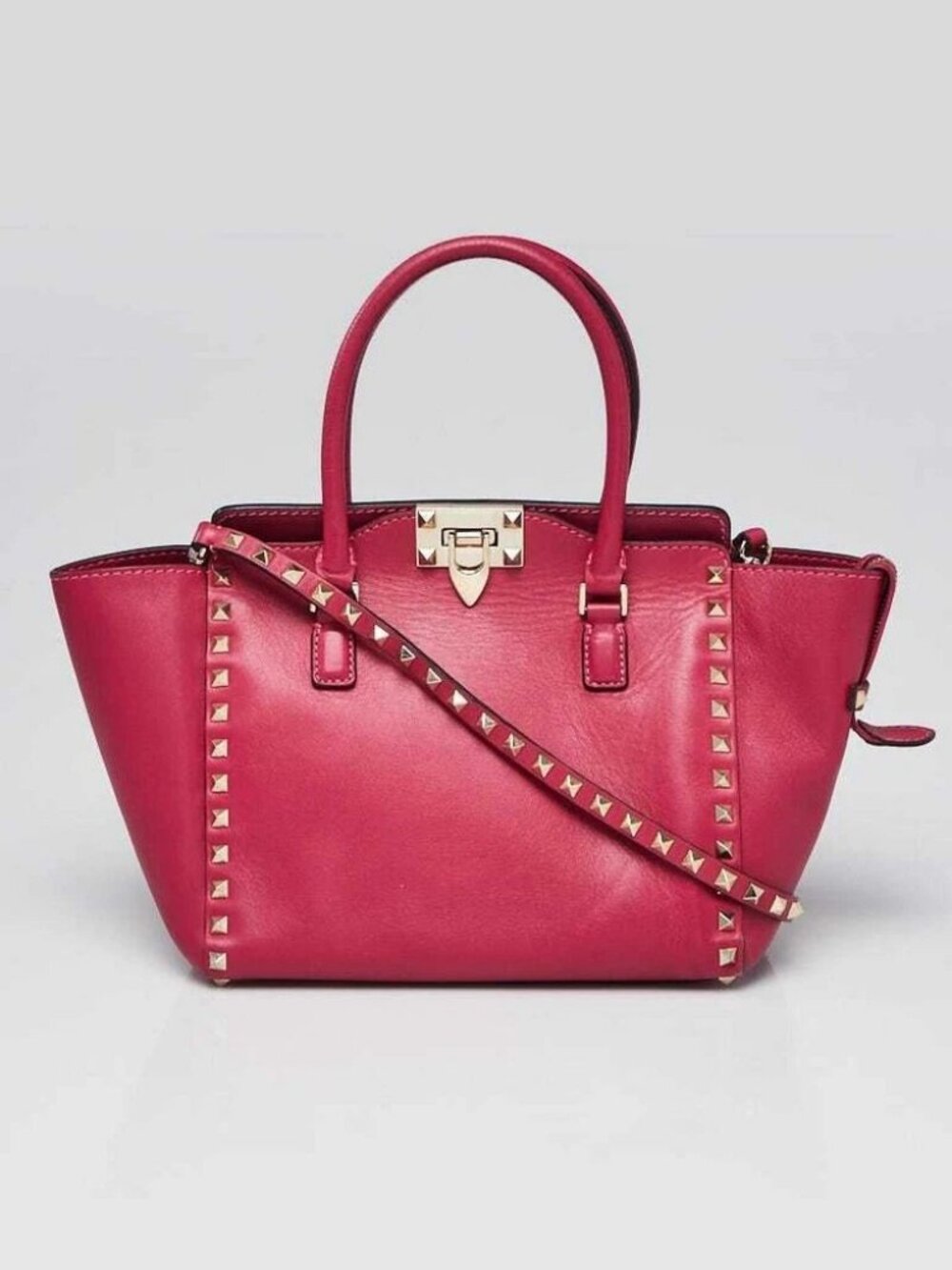 Valentino Pink Leather Rockstud Small Double Handle Tote Bag